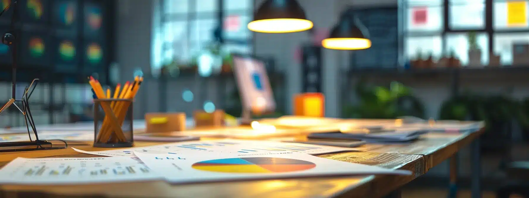 a well-organized office space featuring a sleek conference table with vibrant charts and documents detailing junk removal pricing structures, illuminated by bright overhead lights that enhance the professionalism of the setting.